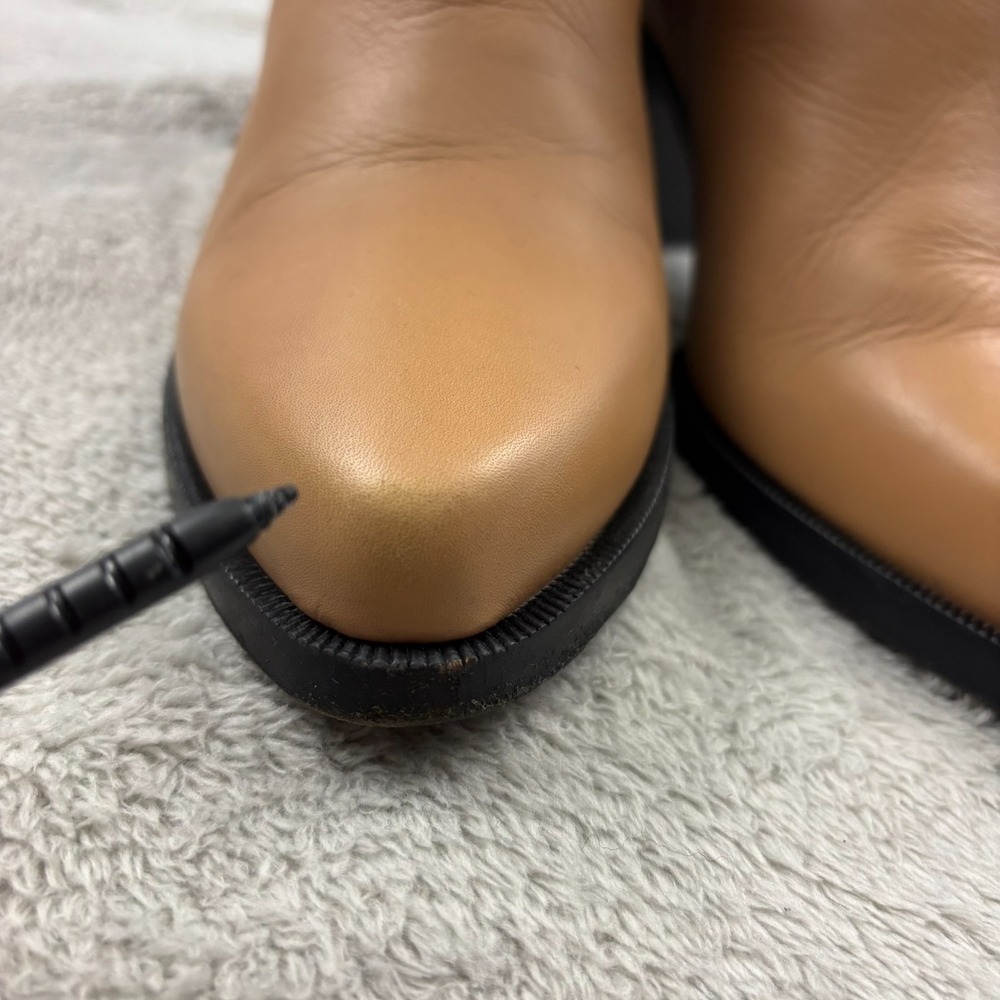 Legres Almond Toe Blush Leather Boot Women US 8.5/ EU 39 Beige Block Heel Luxury - Picture 8 of 13